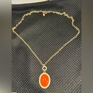 Stunning Chico's Gold-Tone Necklace with Vibrant Carnelian-Style Pendant